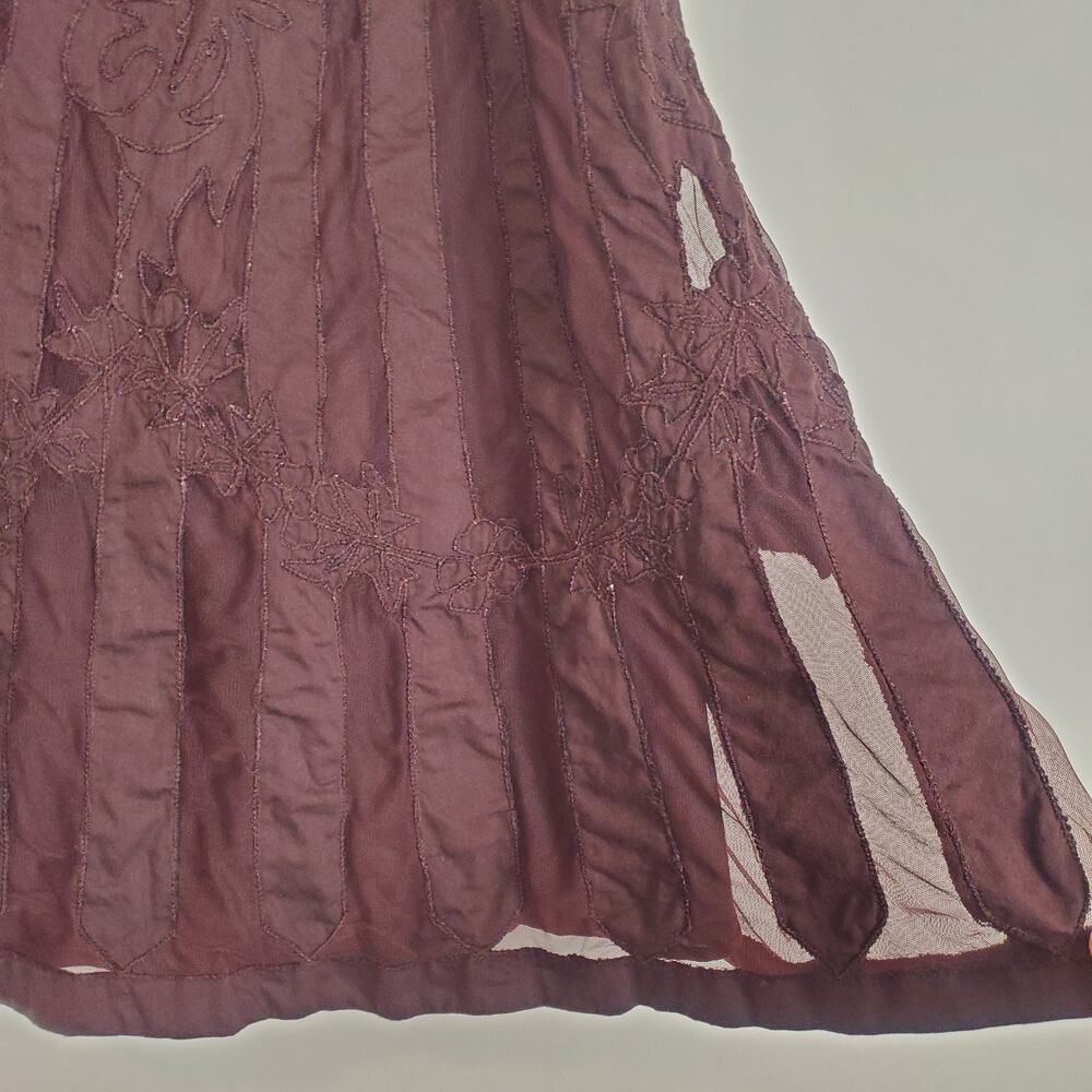 Anthropologie Ipsa Embroidered Tulle Midi Skirt Chocolate Brown 2 - Picture 7 of 11